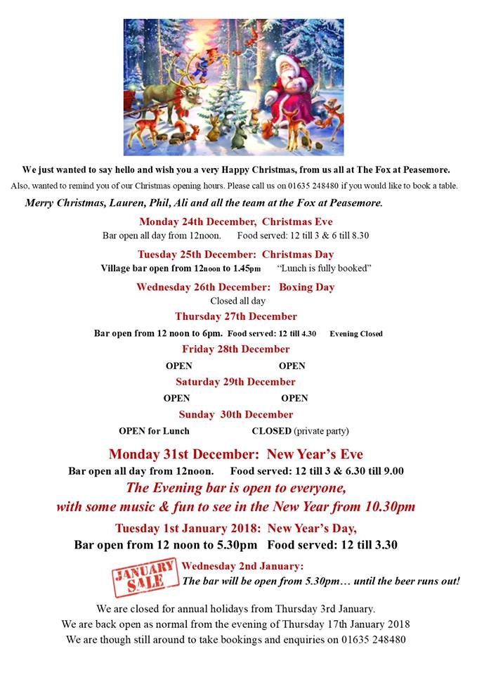 FoxXmasOpeningHours2018